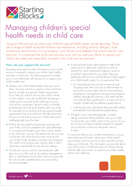 Fact Sheet Starting Blocks Managing childrens special health needs in childcare