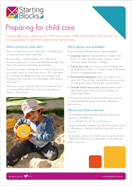 Fact Sheet Starting Blocks Preparing for childcare