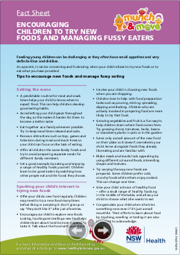 Fact Sheet Encouraging children to try new foods and managing fussy eaters